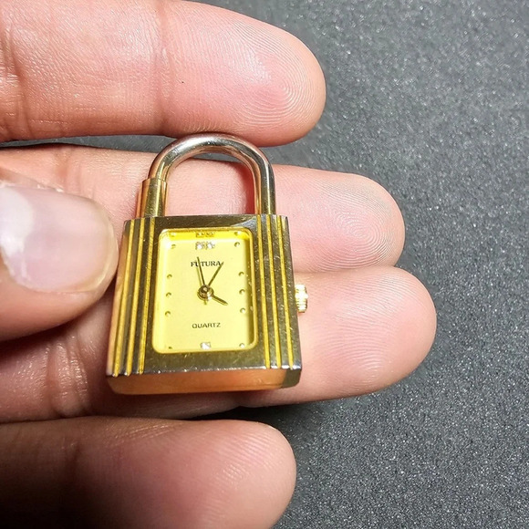 Futura Quartz Clock Watch Pendant Gold Tone Working Diamond Accent - Picture 3 of 8